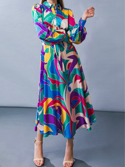 Multicolored organic printed long dress - Wapas