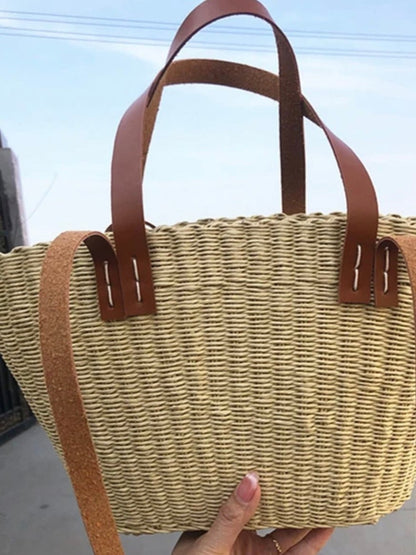 Natural and brown straw tote handbag - Wapas