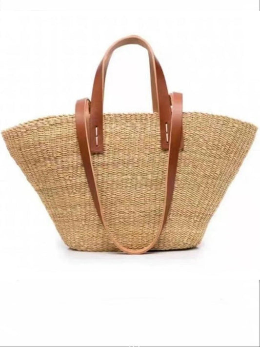 Natural and brown straw tote handbag - Wapas