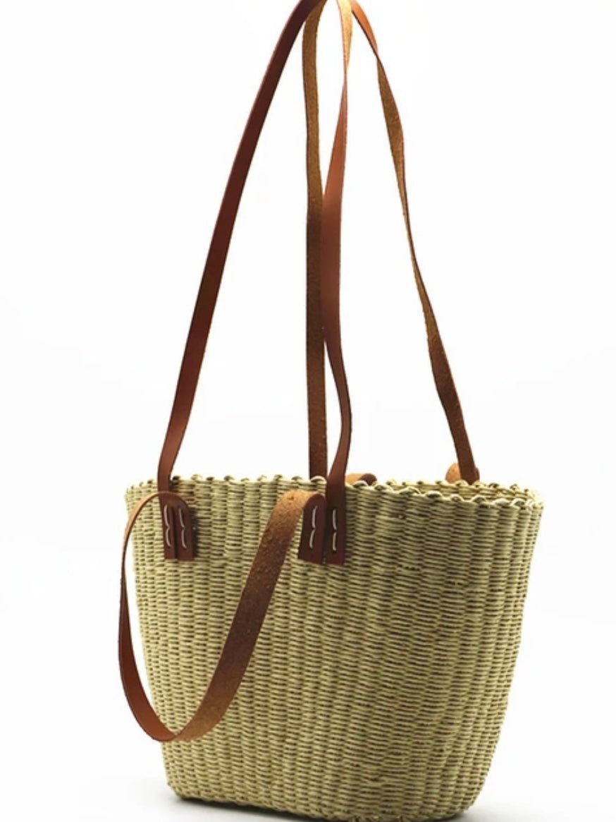 Natural and brown straw tote handbag - Wapas