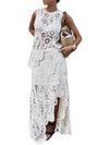 Natural off white crochet set of 2 lace top and tube asymmetrical skirt - Wapas