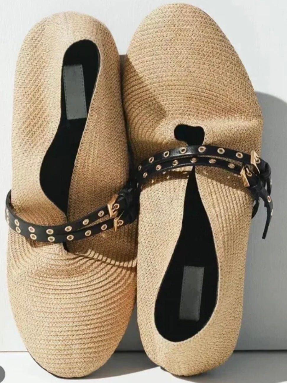 Natural straw flats shoes - Wapas