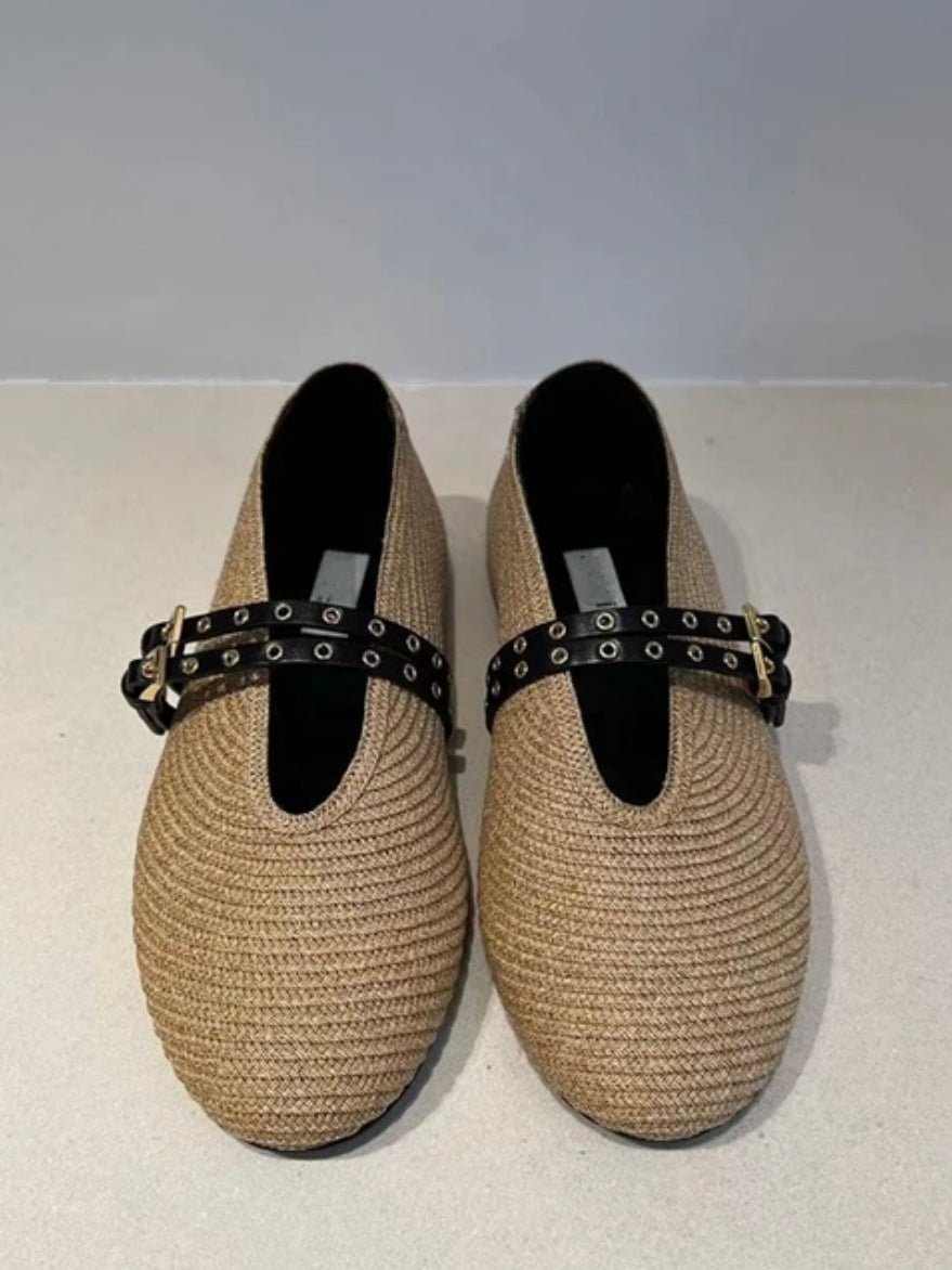 Natural straw flats shoes - Wapas