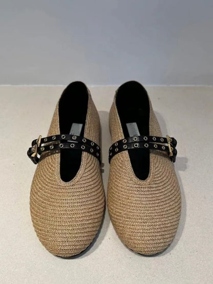 Natural straw flats shoes - Wapas