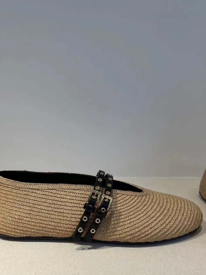 Natural straw flats shoes - Wapas