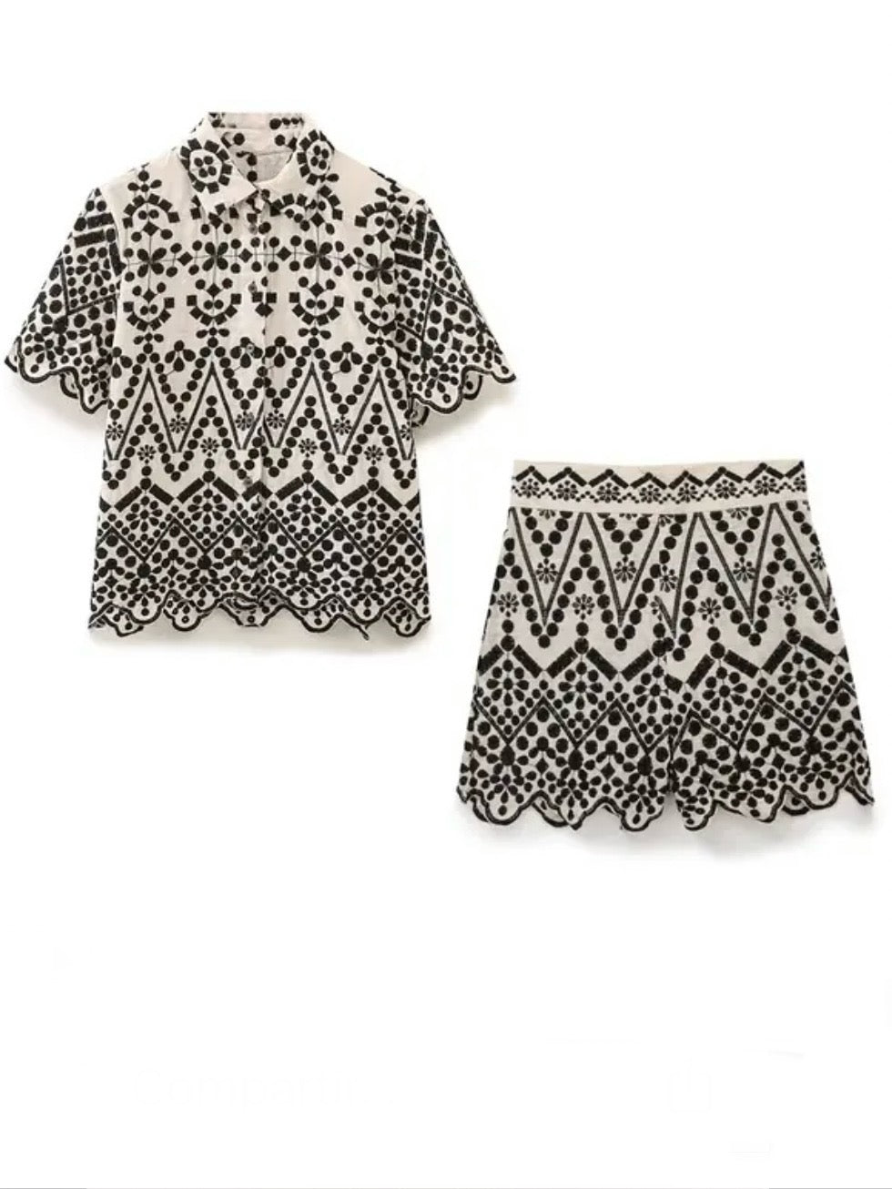 Off white and black embroidered set shirt and short - Wapas