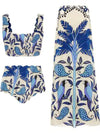 Off white and blue peacock set of bikini and maxi skirt - Wapas