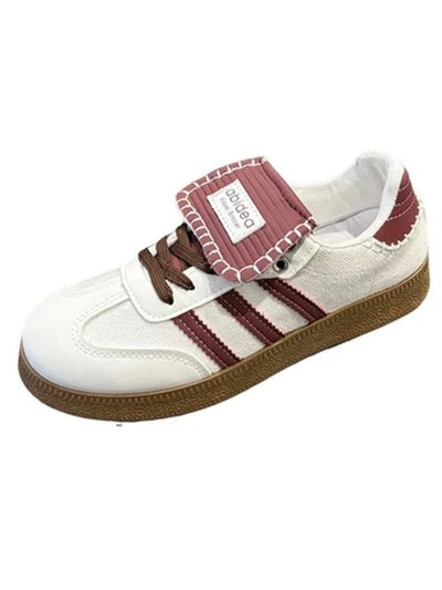 Off white and burgundy shoe tongue lace up sneakers - Wapas