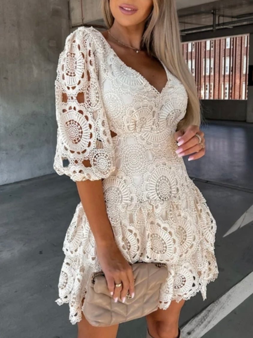 Off white boho lace mini dress - Wapas