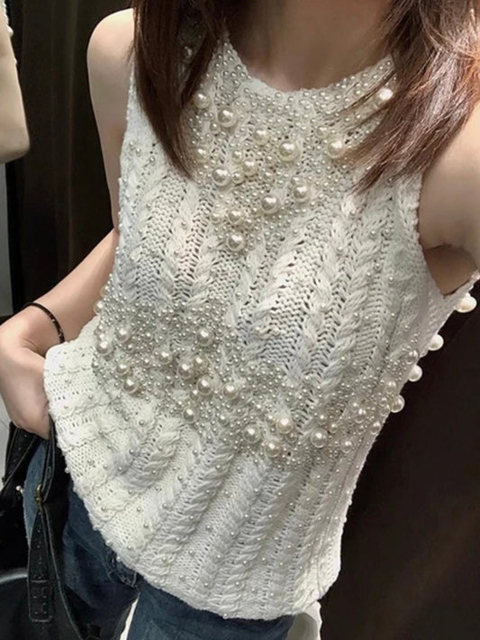 Off white pearls tank top - Wapas