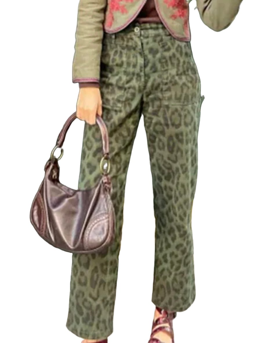 Olive green animal print pants - Wapas