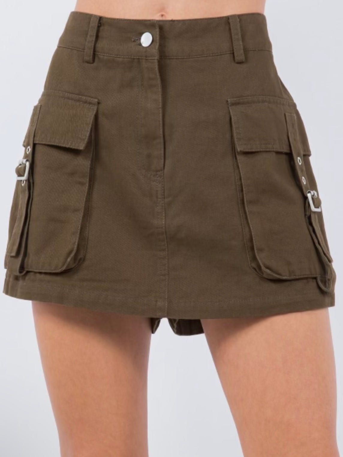 Olive green big pockets mini skirt - Wapas
