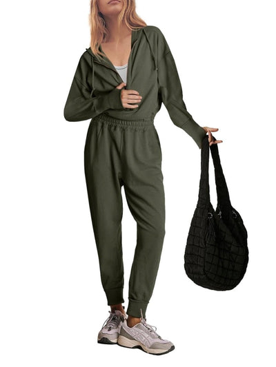 Olive green hooded loose jumper overall - Wapas