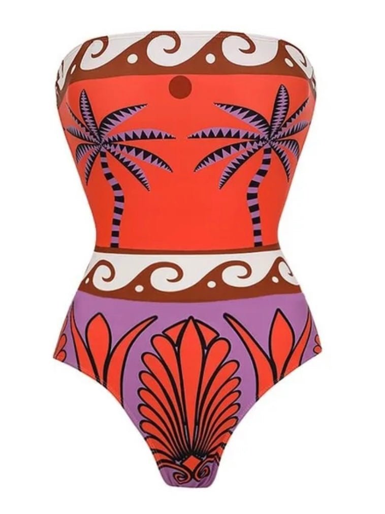 Orange printed set of 2 swimsuit and maxi skirt - Wapas