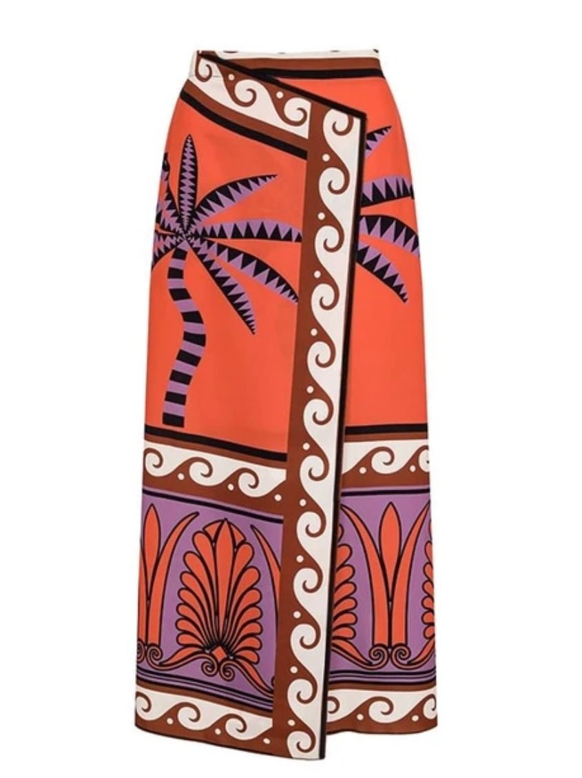 Orange printed set of 2 swimsuit and maxi skirt - Wapas