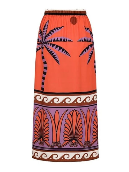 Orange printed set of 2 swimsuit and maxi skirt - Wapas