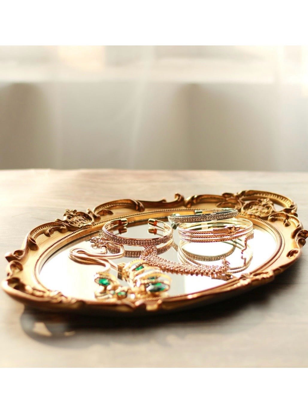 Oval gold plastic mirror tray - Wapas