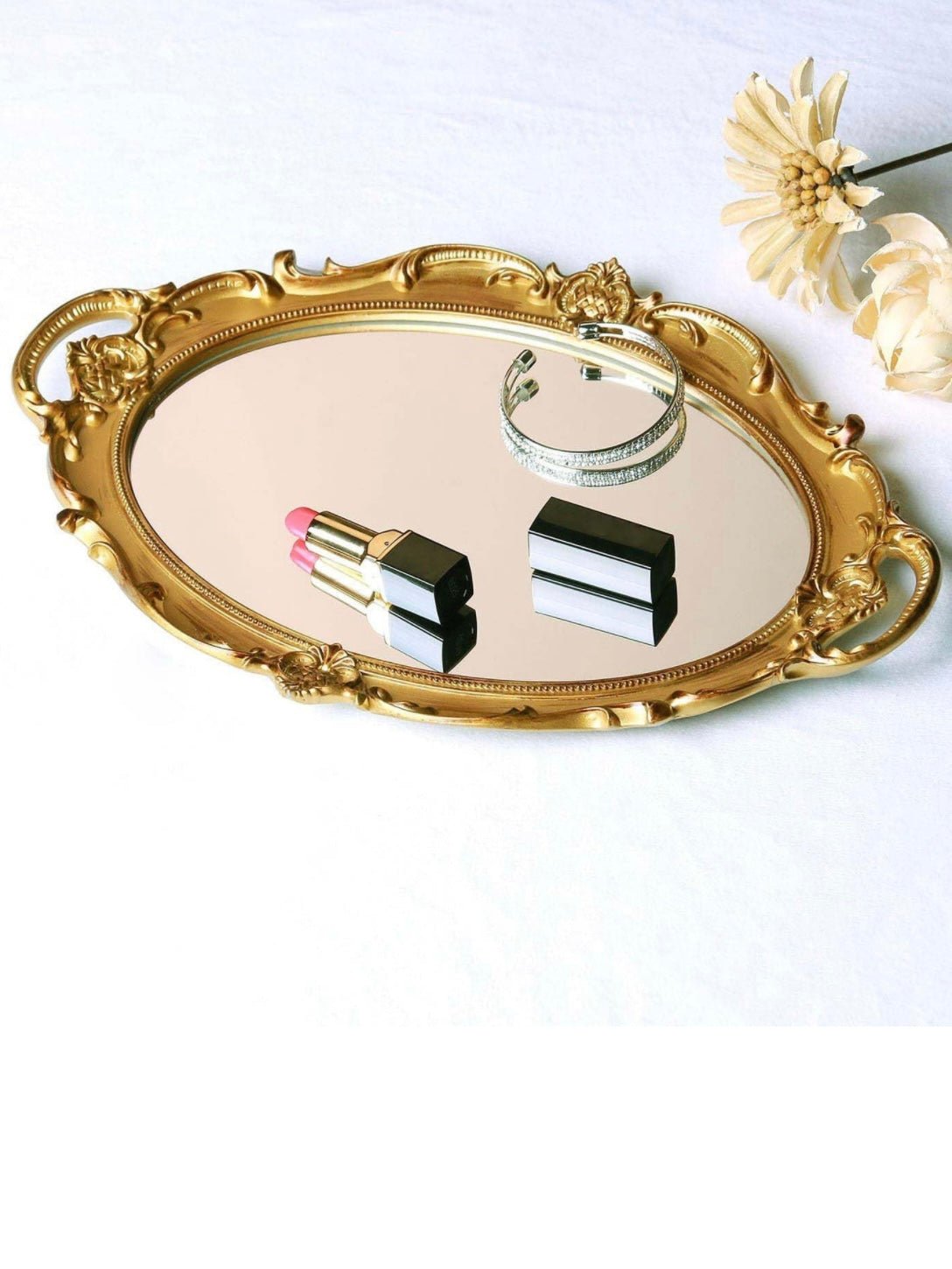 Oval gold plastic mirror tray - Wapas