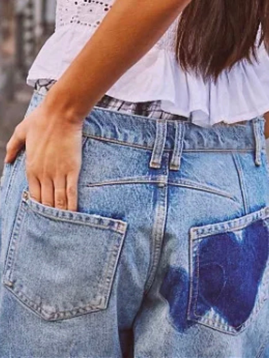 Oversized hearts blue baggy jeans - Wapas