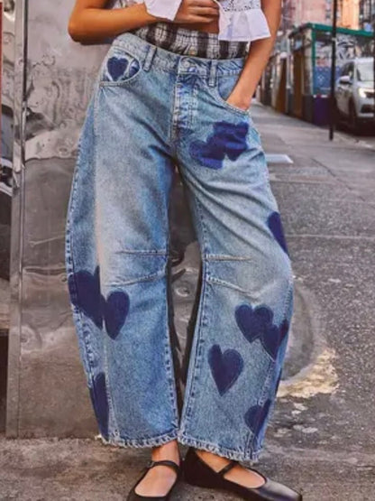 Oversized hearts blue baggy jeans - Wapas