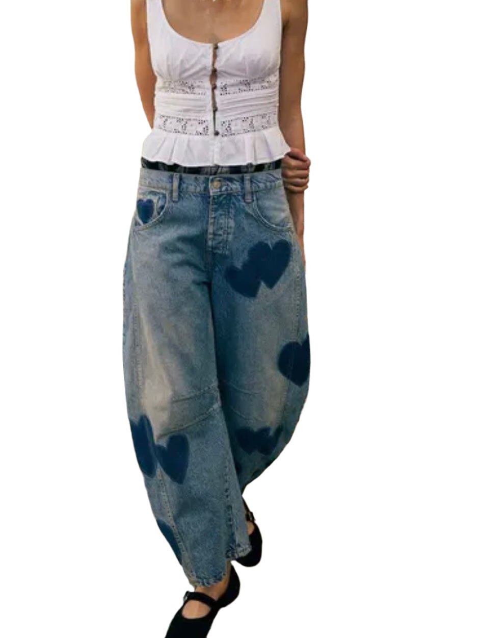 Oversized hearts blue baggy jeans - Wapas