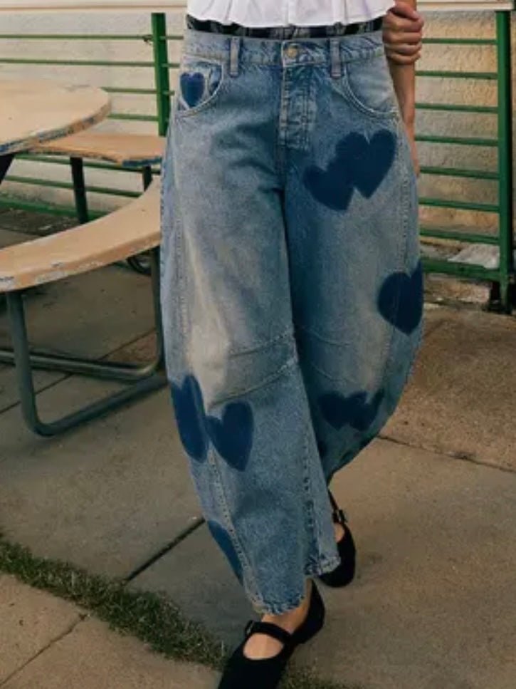 Oversized hearts blue baggy jeans - Wapas