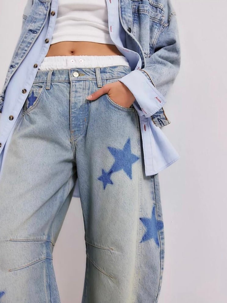 Oversized light blue washed stars baggy jeans be - Wapas