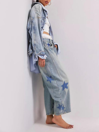 Oversized light blue washed stars baggy jeans be - Wapas