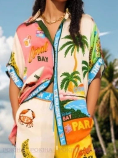 Paradise beach printed set shirt and pants - Wapas