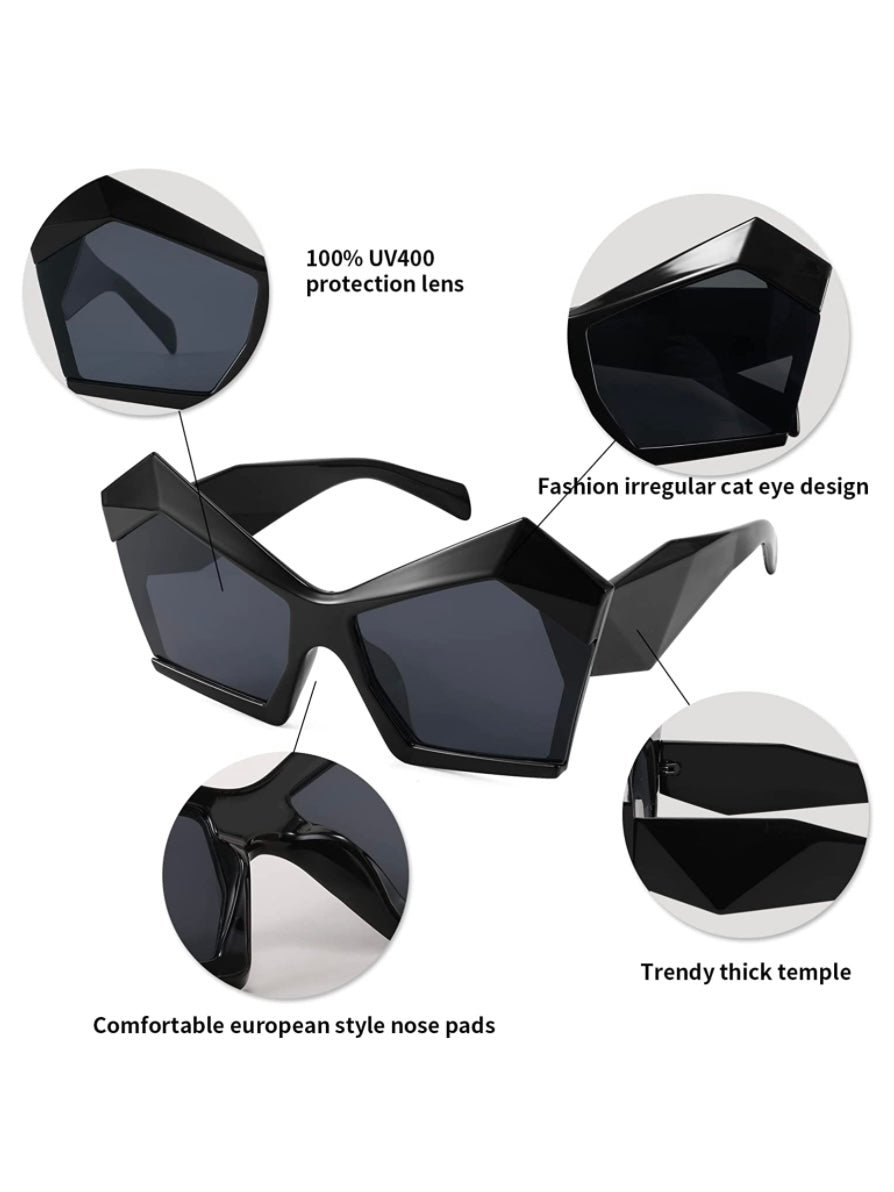 Pentagonal black retro sunglasses - Wapas