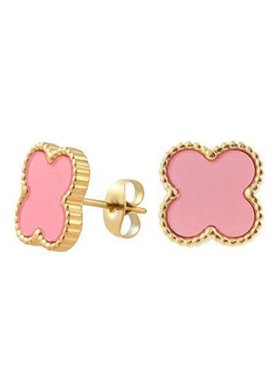 Pink and golden shamrock earrings - Wapas