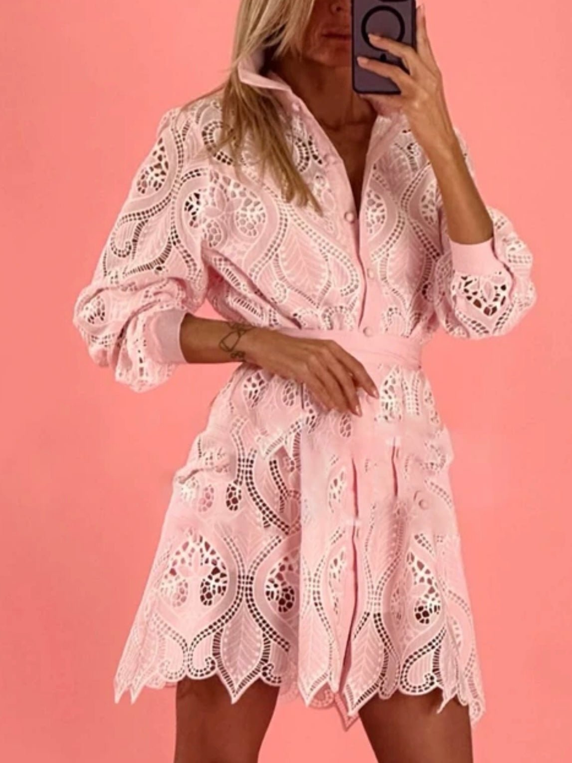 Pink and white lace mnii dress - Wapas