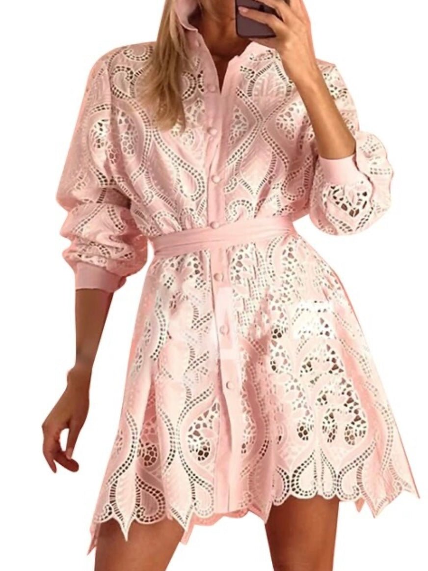 Pink and white lace mnii dress - Wapas