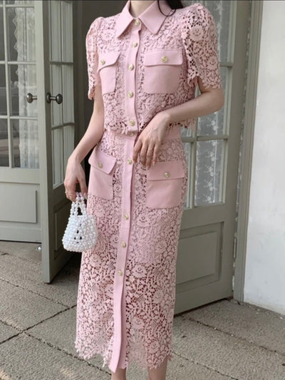 Pink embroidered set top and skirt - Wapas