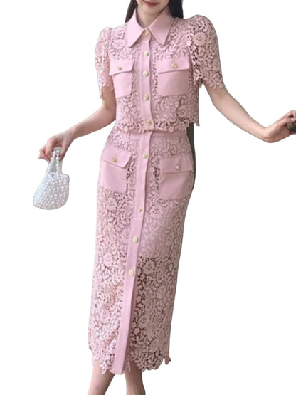 Pink embroidered set top and skirt - Wapas