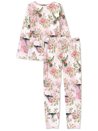 Pink floral roses and hummingbirds pijama set - Wapas