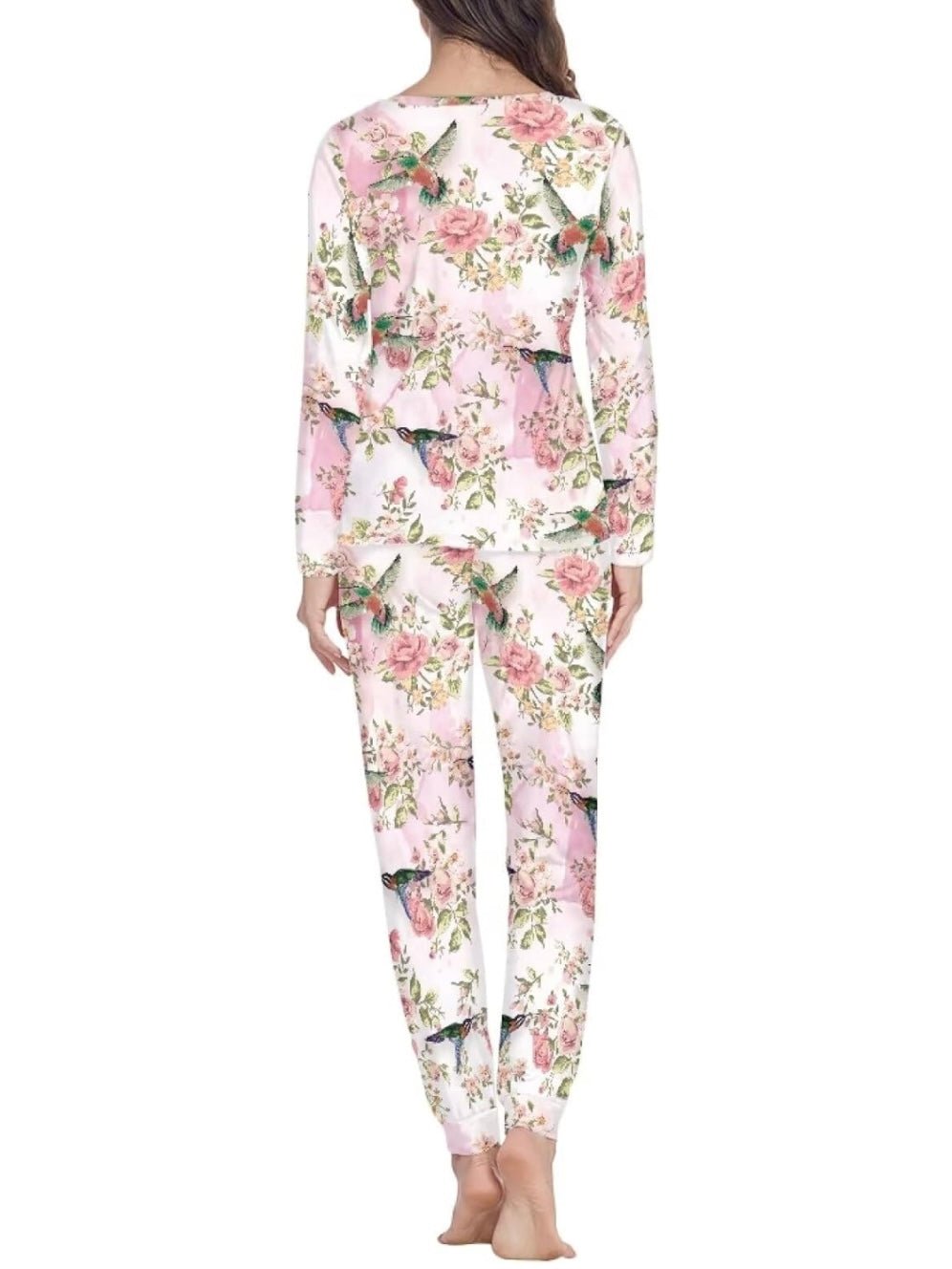 Pink floral roses and hummingbirds pijama set - Wapas