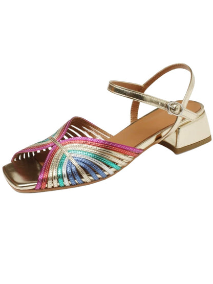 Rainbow shine low square heel shoes - Wapas