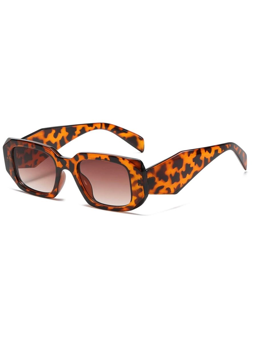 Rectangle retro brown leopard sunglasses - Wapas