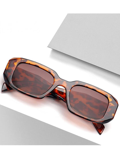 Rectangle retro brown leopard sunglasses - Wapas