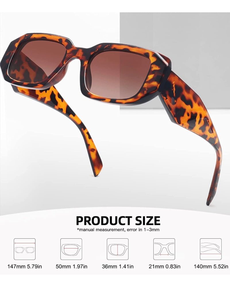 Rectangle retro brown leopard sunglasses - Wapas