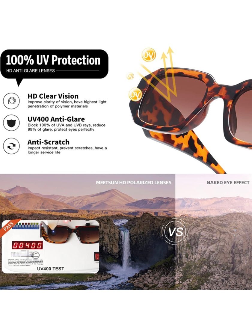 Rectangle retro brown leopard sunglasses - Wapas