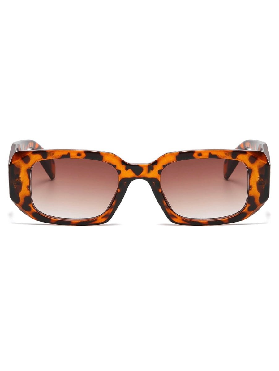 Rectangle retro brown leopard sunglasses - Wapas