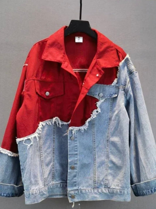 Red and mid blue denim jacket - Wapas