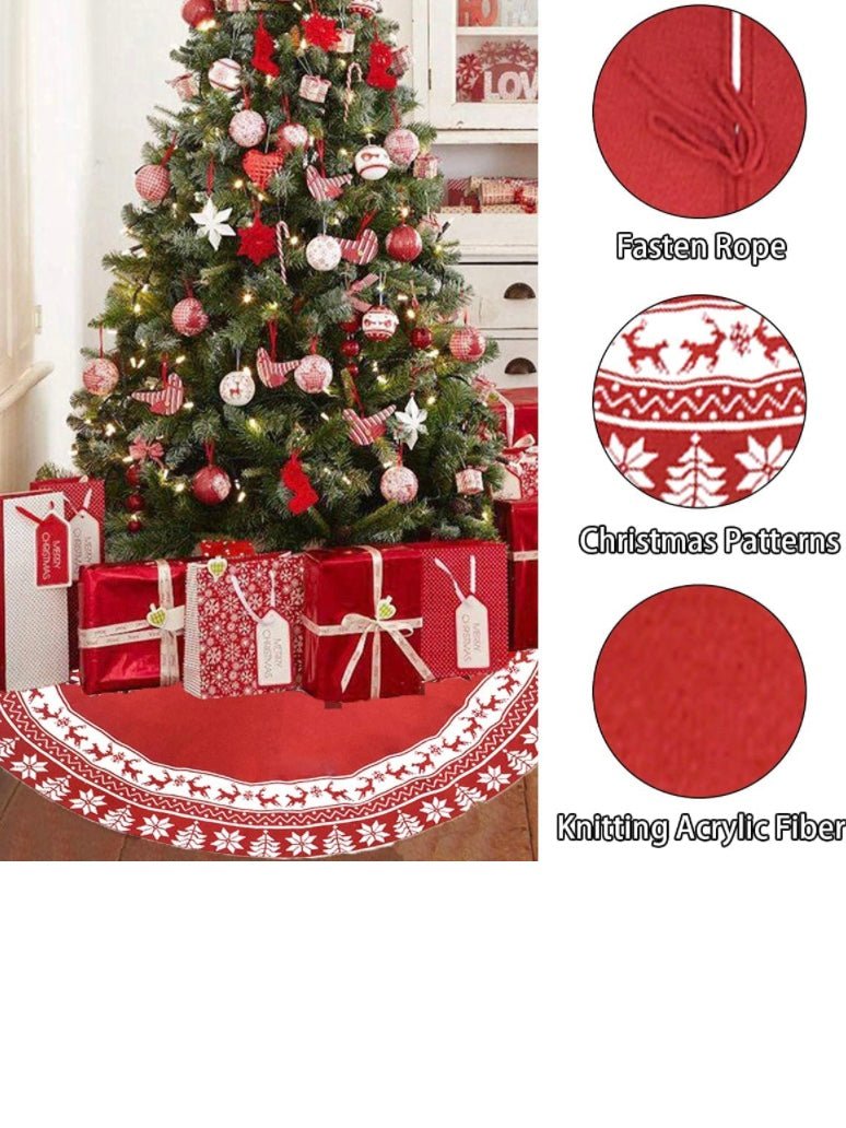 Red and white leaves Christmas tree skirt - Wapas