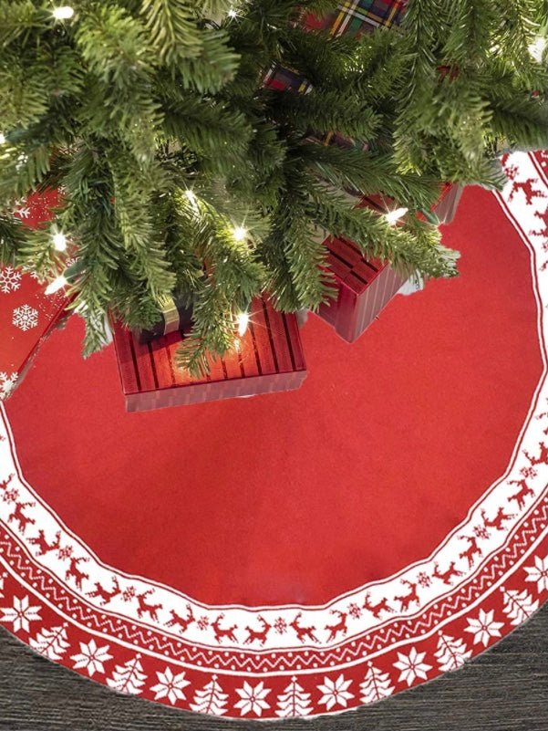 Red and white leaves Christmas tree skirt - Wapas