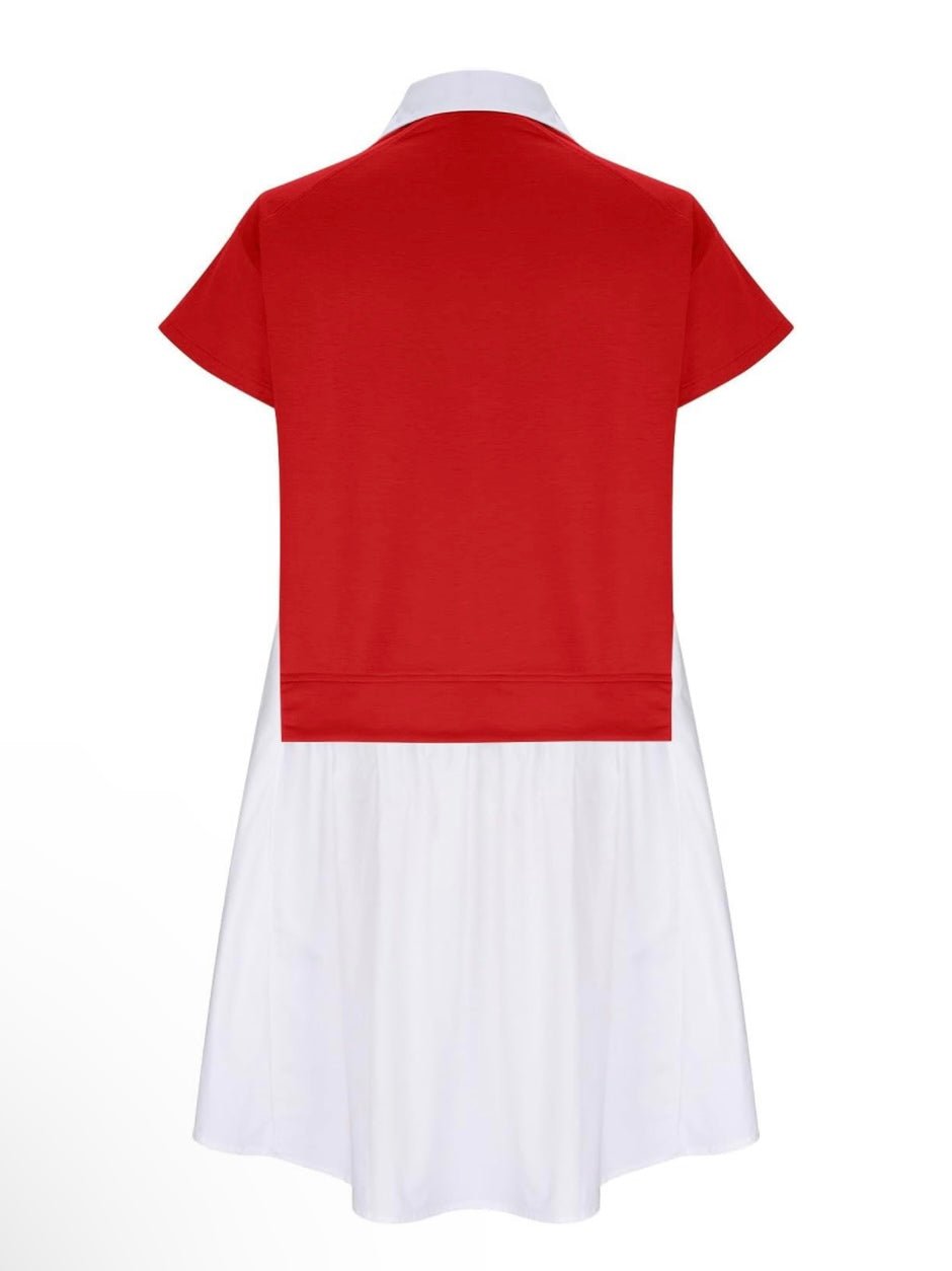 Red and white mix fabrics short dress - Wapas