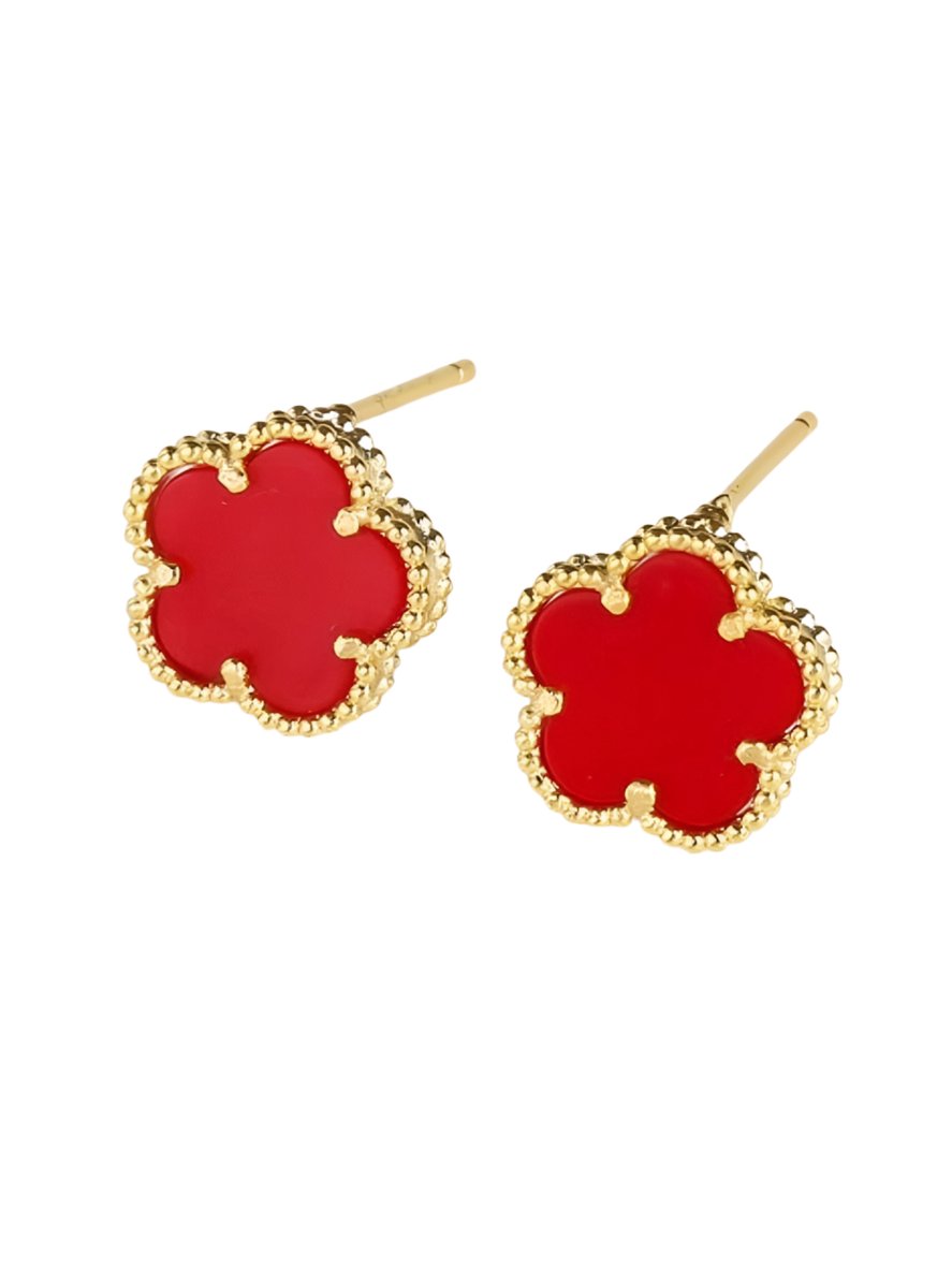 Red five leave petal flowers earrings - Wapas