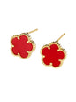 Red five leave petal flowers earrings - Wapas