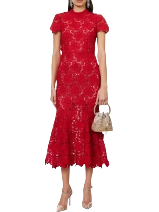 Red flowers embroidered maxi dress - Wapas